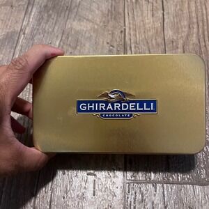 Ghirardelli Chocolate Gold Metal Collectible Rectangular Storage Tin Empty